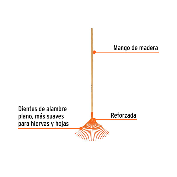 ESCOBA METALICA 22 DIENTES NARANJA