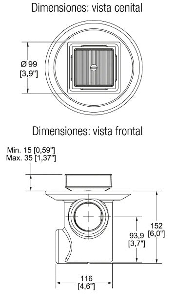 COLADERA DECORATIVA PARA BAÑO CUADRADA 3 SALIDAS PARA INSERTO #25-CHLI