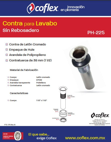 CONTRAS PARA LAVABO LATON Y PLASTICO COFLEX